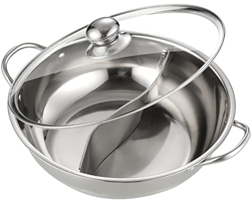Yardwe Olla Inoxidable Con Divisor Para Fondue Calentamiento Para Cocinas De Inducción y Gas Con Tapa Para y