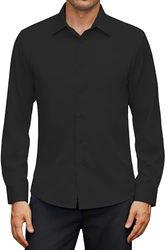 siliteelon Mens Shirts Long Sleeve Black Shirt for Men Adult Smart Casual Dress Formal for Men Work Funeral Shirt M