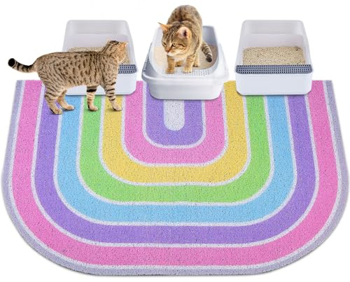 Unicorn Catcher Cat Litter Mat Quality Litter Box Mat Large Non-Slip Cat Litter Mat Litter Trapping Mat Soft Kitty Litter Mat Compatible Two Litter Boxes Cat Products Easy to Clean,Pink,XL