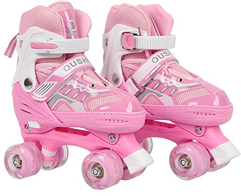 Verstellbare Inline-Skates – Rollschuhe für Mädchen und Kinder von 3 bis 12 Jahren mit Rädern, 4 verstellbar für Anfänger – Weihnachts- und Geburtstagsgeschenk – S – Rosa