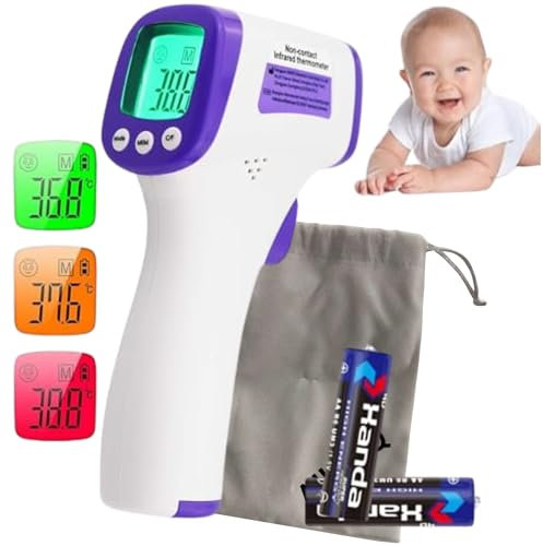 Thermomètre Infrarouge Sans Contact Bébé & Adulte – Thermomètre Front Digital Professionnel, Mesure Fièvre Instantanée, Écran LCD Rétroéclairé, Mémoire– Rapide & Précis - sac-piles-notice en Français