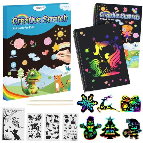 Einschulung MäDchen Geschenke Bastelset Kinder ab 3-8 Jahre Kratzbilder,Lustige Weihnachtsgeschenke Junge Spielzeug Basteln Mädchen Geburtstagsgeschenke Adventskalender Einhorn Dinosaurier