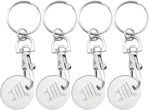 Fizzix 4-Pack Metal Shopping Cart Coin Keychains | Trolley Token with Holder for Standard Supermarket Carts | Durable and Convenient