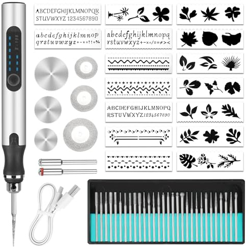 Ainiv Electric Engraving Tool Kit, USB Cordless Rechargeable Engraving Pen, Mini DIY Engraving Tool Kit, 30 Drill Rotary Carving Tools for Carving Glass Wood Metal Stone Plastic Jewelry, Silver