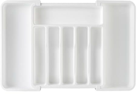 Urbanony Organizador grande para cajones de cubiertos expandible, bandeja de utensilios de 33 a 57 x 38 cm con 8 compartimentos + paño de microfibra adicional, divisor de cajones de cocina para