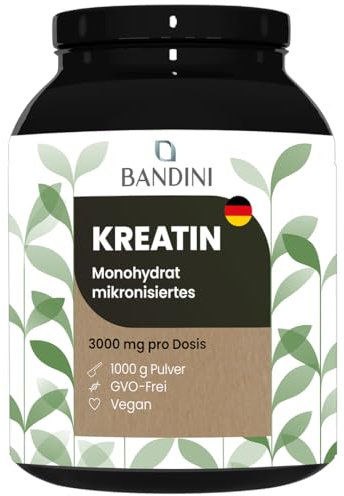Bandini® Kreatin Monohydrat mikronisiertes 1 kg/1000 g, 100% reines Creatin-Pulver – Vegan, optimal hochdosiert - Supplement für Sport, Fitness und Pre-Workout – basierend auf Creatine Monohydrate