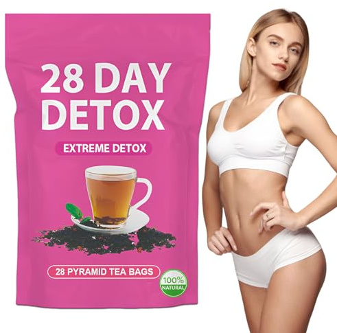 28 Jours Detox Tea Maigrir, Mélange de Plantes pour le Bien-Être avec Extrait de Thé Oolong, Tisane Sans Caféine, Aromatisée à la Pêche, Favorise la Perte de Poids, la Digestion