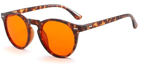 Long Keeper Gafas Luz Azul Mujer Hombre Gafas Naranja Bloqueo Luz Azul Redondas Antifatiga Gafas Filtro Azul para PC Gaming Lectura Fatiga y Mejorar El Sueño (Marco Leopardo)