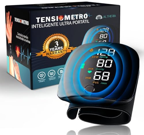 ALTHERIA® | Tensiometro de Muñeca PREMIUM Digital | Tensiometro de Brazo y Medidor Tension Arterial con VOZ EN ESPAÑOL | Pulsometro AJUSTABLE 13cm a 22cm de muñeca | Uso Doméstico