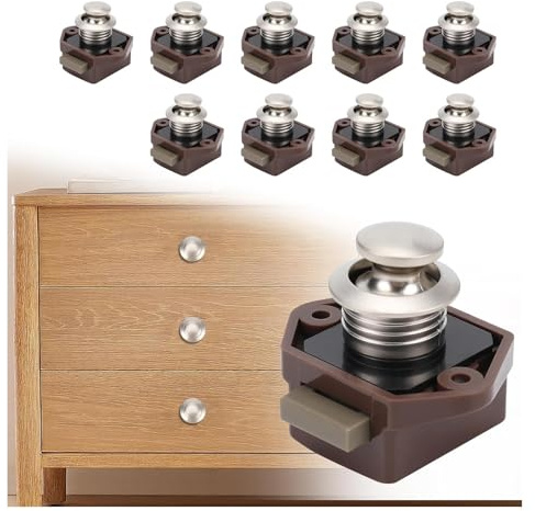 Cerradura de botón pulsador, cerradura de puerta sin llave de 15-20 mm con tornillo, perilla de cierre for puerta de armario, caravana, autocaravana, furgoneta, barco, puerta de armario(10pc Brown)