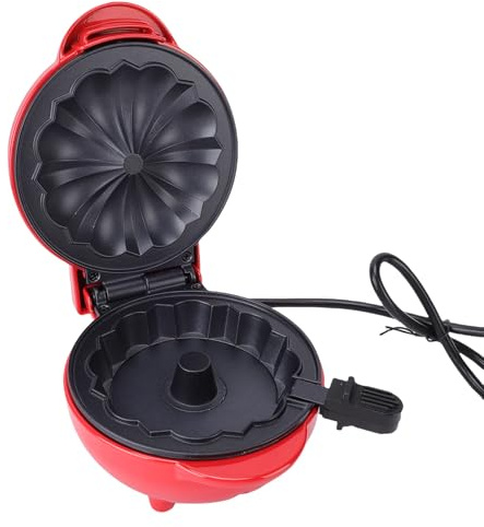 Fockety Máquina para hacer pasteles, 550 W, doble calentamiento, revestimiento antiadherente, para donas, con luz indicadora, waflera eléctrica para desayunos, snacks y postres (Enchufe europeo