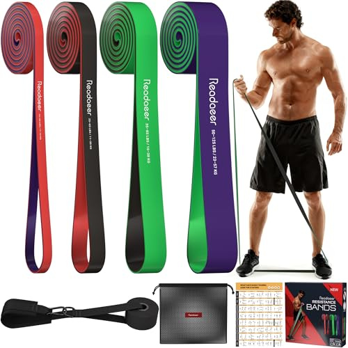 Bande Élastique Musculation [Lot de 4], Bande de Résistance pour Sport, 4 Niveaux Résistance Élastique, Elastique Sport pour Fitness, Pilates, Yoga Homme et Femme ﻿