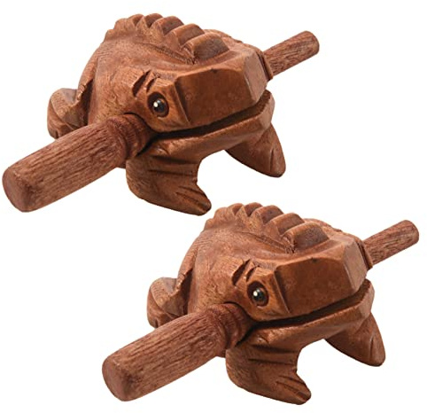 ISTOVO 2X Carved Croaking Wood Percussion Musical Sound Wood Frog Tone Block Toy