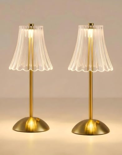 HARPER LIVING Rechargeable Table Lamp Set of 2, LED Desk Lamp Battery Operated, 3 Colours & Dimmable, Cordless Touch Lamps Bedside Reading Light for Bedroom Living Room Bar Restaurant, Gold