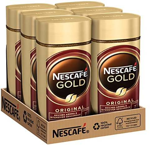 NESCAFÉ GOLD Original, löslicher Bohnenkaffee, Instant-Kaffee aus erlesenen Kaffeebohnen, koffeinhaltig, 6er Pack (6x200g)