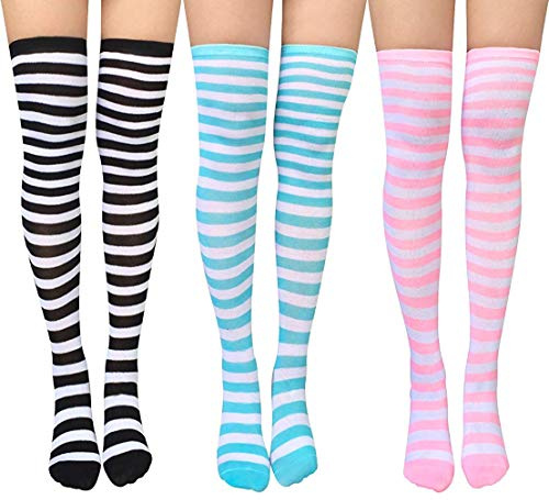 DRESHOW 3 Pairs Over Knee Thigh Socks Thigh High Socks Casual High Stockings Long Knee High Socks for Girl and Women