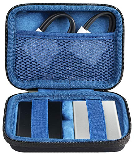 co2CREA Dur Étui de Voyage Rigide Housse Cas pour Samsung T7 / T7 Touch Disque SSD Externe Portable (boîte Seule) (pour T7 / T7 Touch, 2 in 1 Noir + Intérieur Bleu)