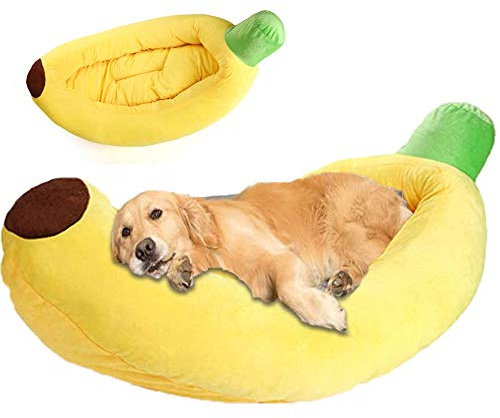 Canapé-lit en forme de banane pour chien et chat - Coussin orthopédique en osier doux - Chaud et confortable - Lavable - Mignon - Anti-mastication - Anxiété