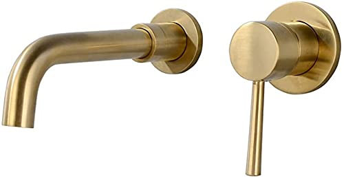 Mitigeur Lavabo à Encastrer Doré Mitigeur 2 Trous Pivotant 360° Monocommande Bec Encastré 20 cm Laiton