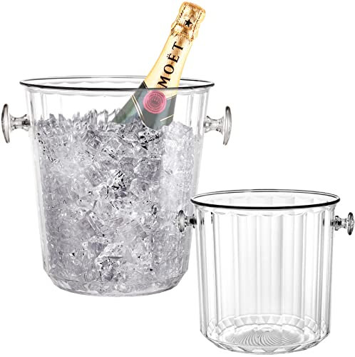 Hacaroa 2 Stück Kunststoff Eiskübel mit Griffen, 1,6L / 3,5L Klar Wein Eimer Runde Getränk Wanne, Tragbare Bierflasche Getränk Kühler Große Champagner Kühler Bin für Party, Bar, Zuhause