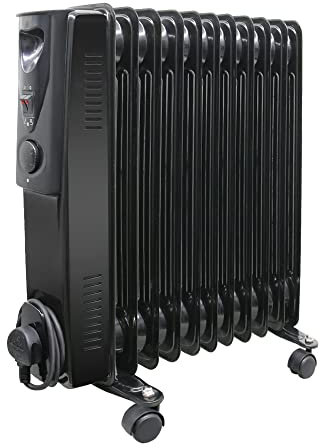 WarmeHaus Oil Filled Radiator 11 Fin - 2500W Portable Electric Heater- 3 Heat Settings - Safety Cut-Off - Adjustable Temperature Thermostat - Black