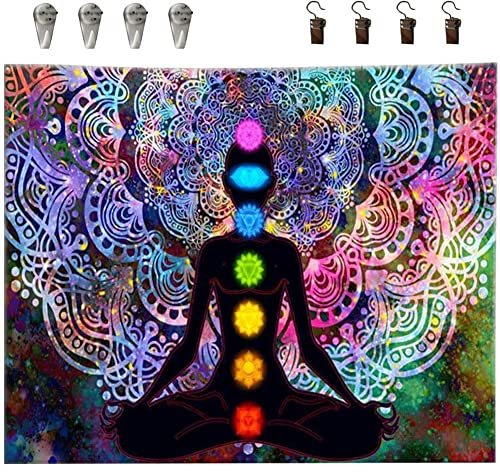 TTBDDM Arazzo indiano hippie mandala, Yoga meditazione con 4 clip e 4 ganci, per studio, camera da letto, studio di yoga