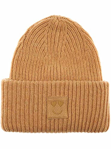 Zwillingsherz Slouch-Beanie-Mütze mit Wolle - Hochwertige Strickmütze mit Herz Smileys Patch für Damen Mädchen– Hat - Grobstrick - One Size - warm und weich für Frühling Herbst und Winter