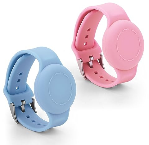 2st Barnarmband för Airtag, Vattentätt Silikonarmband för Barn Justerbart Mjukt Klockband för Airtag för Småbarn GPS-Spårningsmärkning (Ljusblått, Rosa)