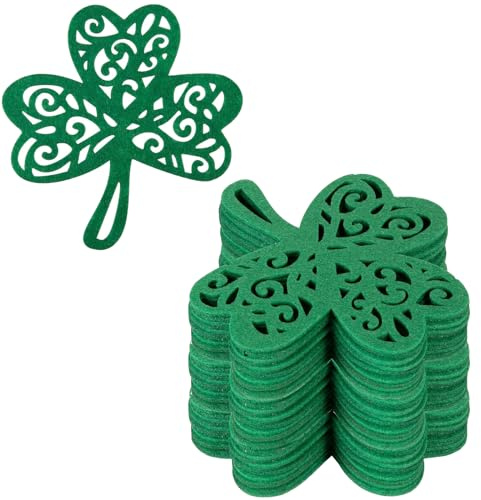 24 Pack St. Patrick's Day Drink Coasters Shamrock Felt Cup Mat Pad Hollow Clover Table Coaster for Desktop Protection and Holiday Kitchen Tabletop Decoration (Green)