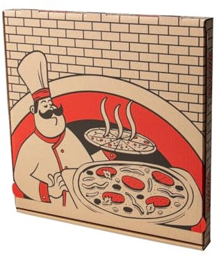 Paxit - Pizza Box 50 Stück, Pizzabox 400x400x40 mm Bedruckte, Pizzakarton 3-Lagig, Pizza Karton Grammatur: 395 g/m2, Pizza Transportbox Gestanzt, Pizzaschachtel Welle B, Pizza Aufbewahrungsbox