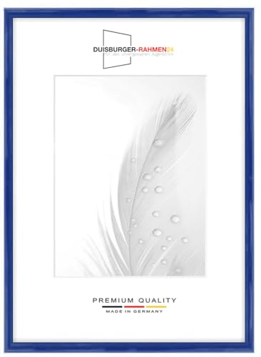 Cornice portafoto in legno sottile, 30 x 42 cm, in blu scuro royal lucido, con vetro sintetico infrangibile e antiriflesso | cornice per poster, puzzle | collage fotografico DR118