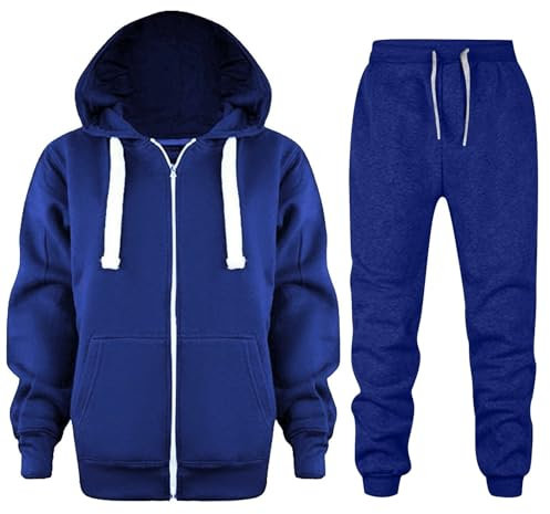 Generisch 2025 Trainingsanzug Kinder Jungen Einfarbig Sportlich Kapuzenpullover mit Reißverschluss 2-teilig Freizeitanzug Sportkleidung Langarm Locker Sweatjacke mit Kordelzug Set für 3-12 Jahre