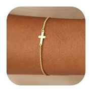 Dochais kors armband dam – 14K guldguldpläterade armband vattentät, justerbar guld/silver armbandsset för kvinnor flickor, gyllene armband smycken gåva, 22 cm, Mässing