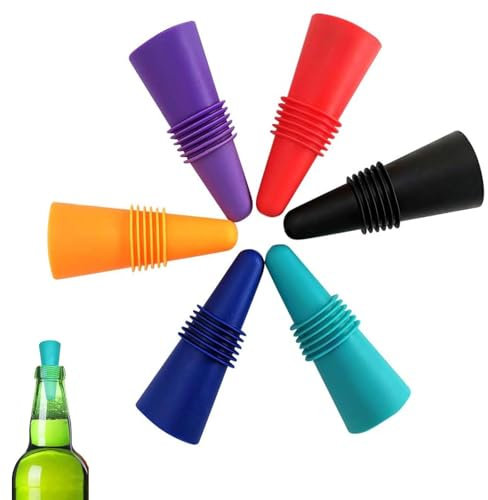 MtnLaur Tappi Bottiglie Vino 6pz, Bottiglie di Vino in Silicone, Riutilizzabile Tappo per Bottiglia Vino, per Conservare Il Vino Fresco (Multicolore)