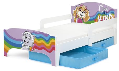 Leomark Smart barnsäng - Paw Patrol - Paw Patrol med Chase, Stella och deras vänner - lameller + madrass ingår, enkelsäng 70 x 140 cm optimal komfort och säker säkerhet!