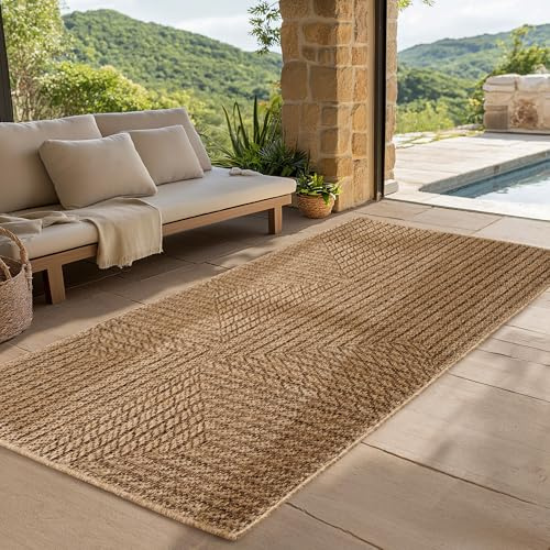 SIMPEX Alfombra Exterior Pasillo 80x250 cm Resistente a la Intemperie Fácil Cuidado Aspecto Yute Natural Diseño Escandinavo para Entrada Cocina Terraza Balcón