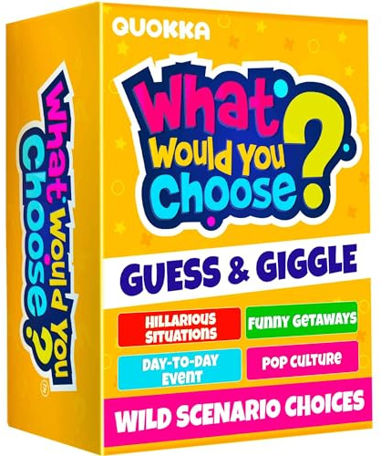 QUOKKA 4-Pack Card Game| 2000+ Hilarious Questions| Funny Family & Party Board Games for Kids, Teens, Adults - Travel, Pop Culture, Daily Life & Situations | What Would You Choose Challenges Ages 8+