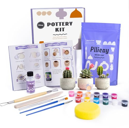 Pllieay Kreatives Töpferset für Erwachsene – Mit allem inkl. Keramik bemalen Set, Werkzeugen & Anleitung. Perfektes DIY Set für zu Hause!