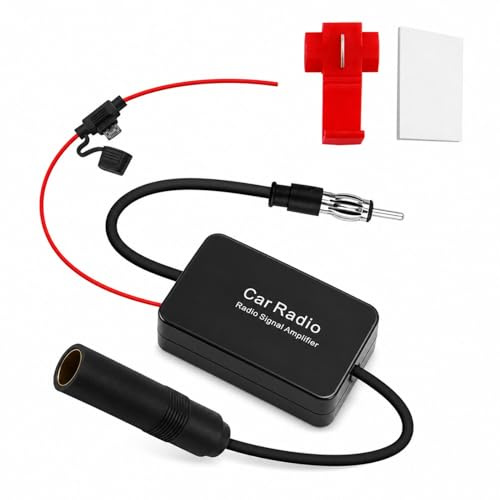 Amplificador Antena Radio Coche, DIN Hembra a DIN Macho Adaptador 12V Antena de Radio Dab/FM para Automóviles, 12V Amplificador Señal Coche, Antena de Coche para Vehículos, Camping