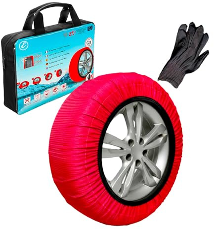 Calze da Neve Omologate EN 16662-1 Per Auto SUV Furgoni Coppia di Catene Tessili Antisdrucciolo per Pneumatici R13-R19 Facili da Montare Con Guanti e Borsa (M)