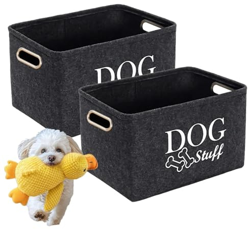 2PCS Dogs Toy Storage Baskets, Foldable Felt Durable Box Large Handles | Felt & Metal, for Organizing Pet Toys/Blankets/Clothes
