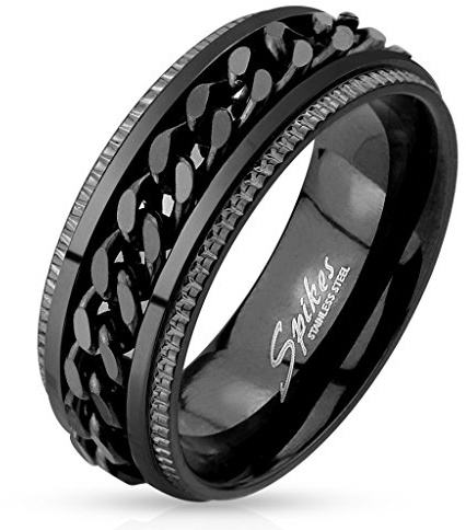 UrbanBijoux Bague Anneau Homme Acier plaqué Noire Chaine Centrale rotative Spin - 62