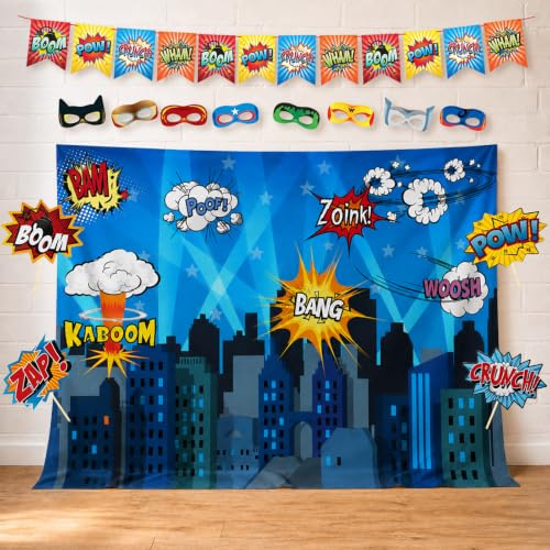 Superhéros - Décoration de Photographie de Paysage Urbain et Accessoires de Studio - Idéal comme arrière-Plan de séjour de Super héros - Décoration de fête d'anniversaire et d'événement
