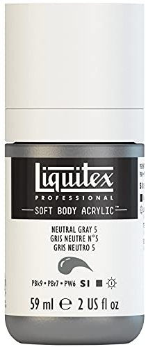 Liquitex 1959599 Professional Acrylfarbe Soft Body - Künstlerfarbe in cremiger deckender Konsistenz, hohe Pigmentierung, lichtecht & alterungsbeständig, 59ml Flasche - Neutralgrau Nr. 5