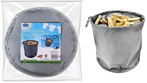 Royle Home Peg Bag with Drawstring and Clip – Collapsible Hanging Clothes Pins Pegs Storage Bag Peg Basket 18x8cm