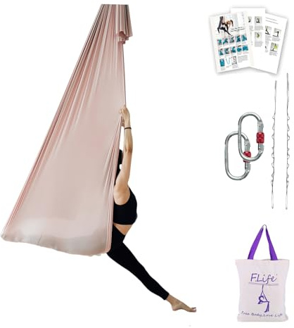 F.Life Aerial Yoga Hammock 5.5 yards Premium Aerial Silk Fabric Swing for Antigravity Inversion Include Daisy Chain,Carabiner and Pose Guide