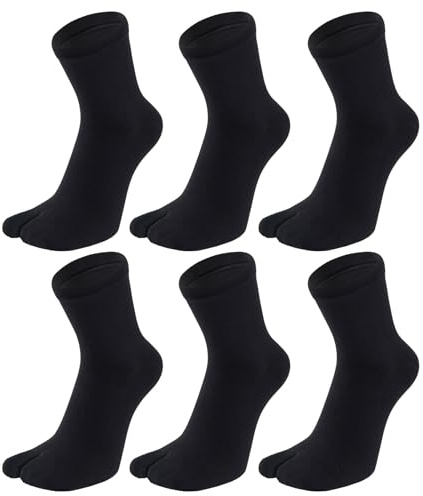 UBUMO Men's Tabi Flip Flop Socks Athletic Cotton Crew Two Toe 5/6 Pack