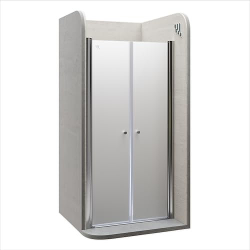 Moments of Glass Mampara de ducha Lima, regulable de 84-88 cm, altura 185 cm, puerta doble abatible, cristal de seguridad templado ESG 6MM satinado, perfiles cromados #DTF