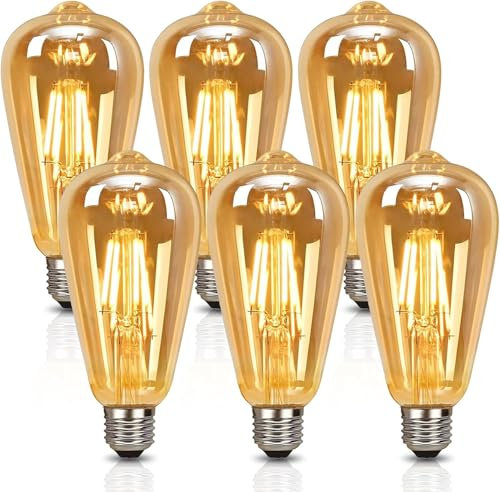 Belns Melns LED Edison Bulb E27, Vintage Light Bulb, 4W E27 LED Bulbs, LED Filament Bulb, Antique Style Retro Amber Glass Screw Lamp, ST64 2200K 430LM 4W - 6 Pack