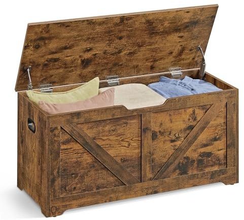 VASAGLE Storage Chest, Storage Trunk with 2 Safety Hinges, Storage Bench, Shoe Bench, Farmhouse Style, 15.7 x 39.4 x 18.1 Inches, for Entryway, Bedroom, Living Room, Rustic Brown ULSB060T01